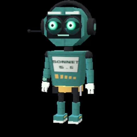 Sonnet, a teal robot with a headset, giving a thumbs up